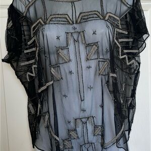 Elegant Black and Gray Embellished Women's Top